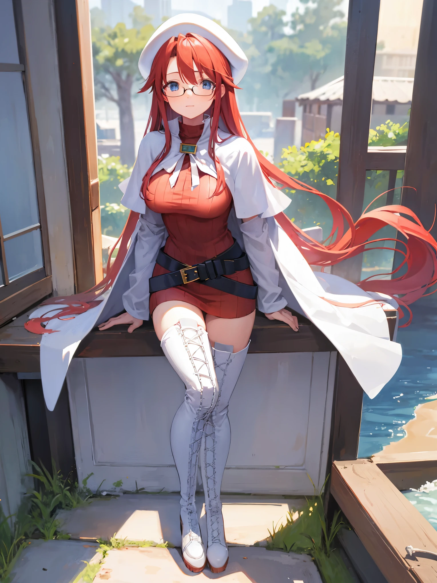 a beautiful witch girl totally naked, full body, medium breasts, vagina, wet body , smile , teen girls , twelve year old girls, standing girl , cum leaking from vagina, tribal tattoo, slave collar, very long hair, sunlight,meakurosaki, red hair, blue eyes, braid, braided ponytail, short hair with long locks, ahoge,