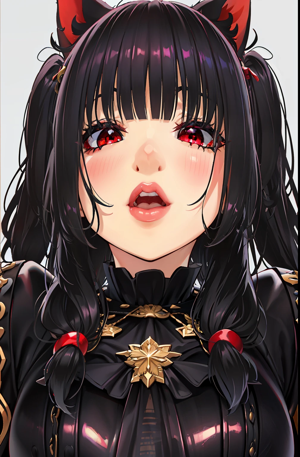 Young adult japanese girl, long black hair, hime cut hairstyle, nsfw, (((sleeveless cheongsam dress))),(((blowjob))), fellatio, (((deepthroat))), (((((cum in mouth))))), orgasm, 1 white male in front of her, ((male ejaculate)), ahegao, looking at camera, (((((pov))))), view from penis perspective, ((swallowing dick deep)), medium size penis