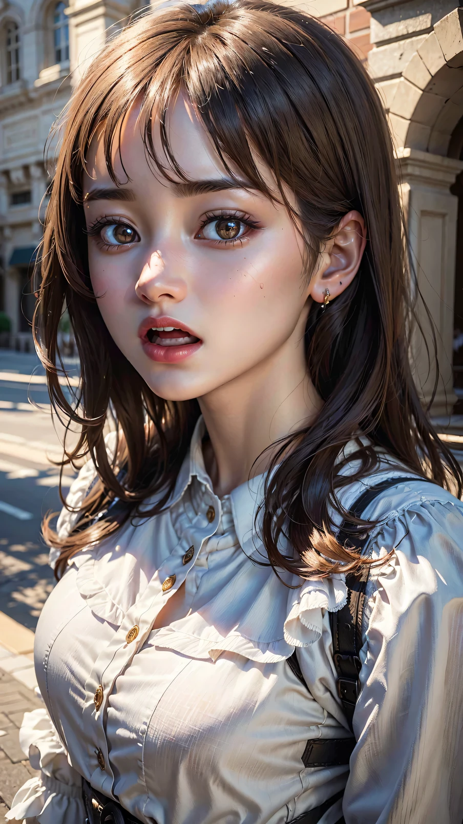 [15:35, 19/08/2023] Annie:  movie,  cinema movie, character design, Perfect face,,  Messy hair, a girl, 20 s,  aramaki style scenery, backlight aura, 8k, beautiful, trending in arts season, highly detailed, pretty, anime style, manga style, young, White skin, inoue takehiko, perfect eyes, pretty finger, long pretty legs, pretty body, pretty nose, character design, perfect eyes, perfect face, expressive eyes, looking at viewer, expressive style,  center image, (focus on face), official artwork, wallpaper 8k CG unit extremely detailed wall, perfect lighting, colorful, Bright_F ront_face_Lighting, (masterpiece: 1.0), (best quality: 1.0) ), ultra high resolution, 4K, ultra detailed, photography, 8K, HDR, high resolution, nonsense: 1.2, Kodak portra 400, film grain [15:35, 19/08/2023] Annie: fear, chaos, tragedy --auto --s2