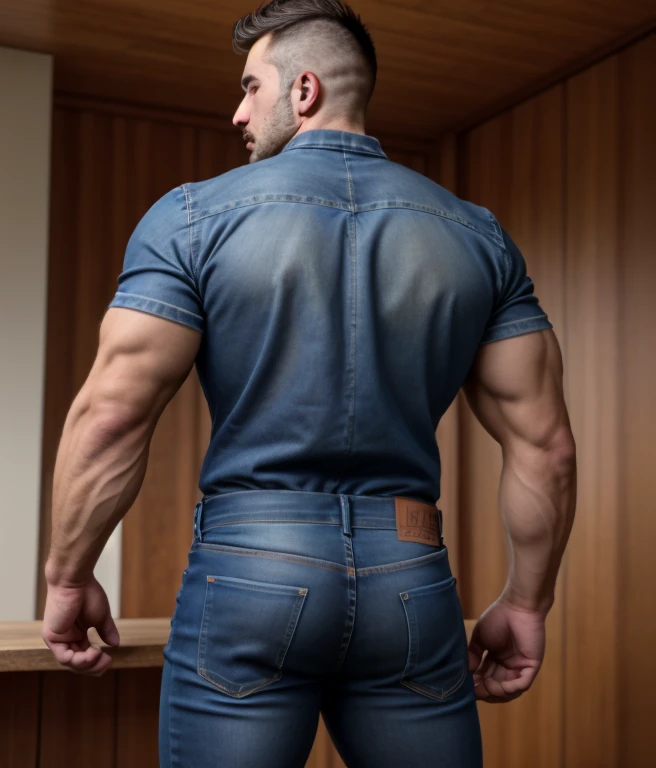 1male, vaqueros, musculoso,  rostro, realista, foto, real foto, cuerpo completo, jeans,  backside 