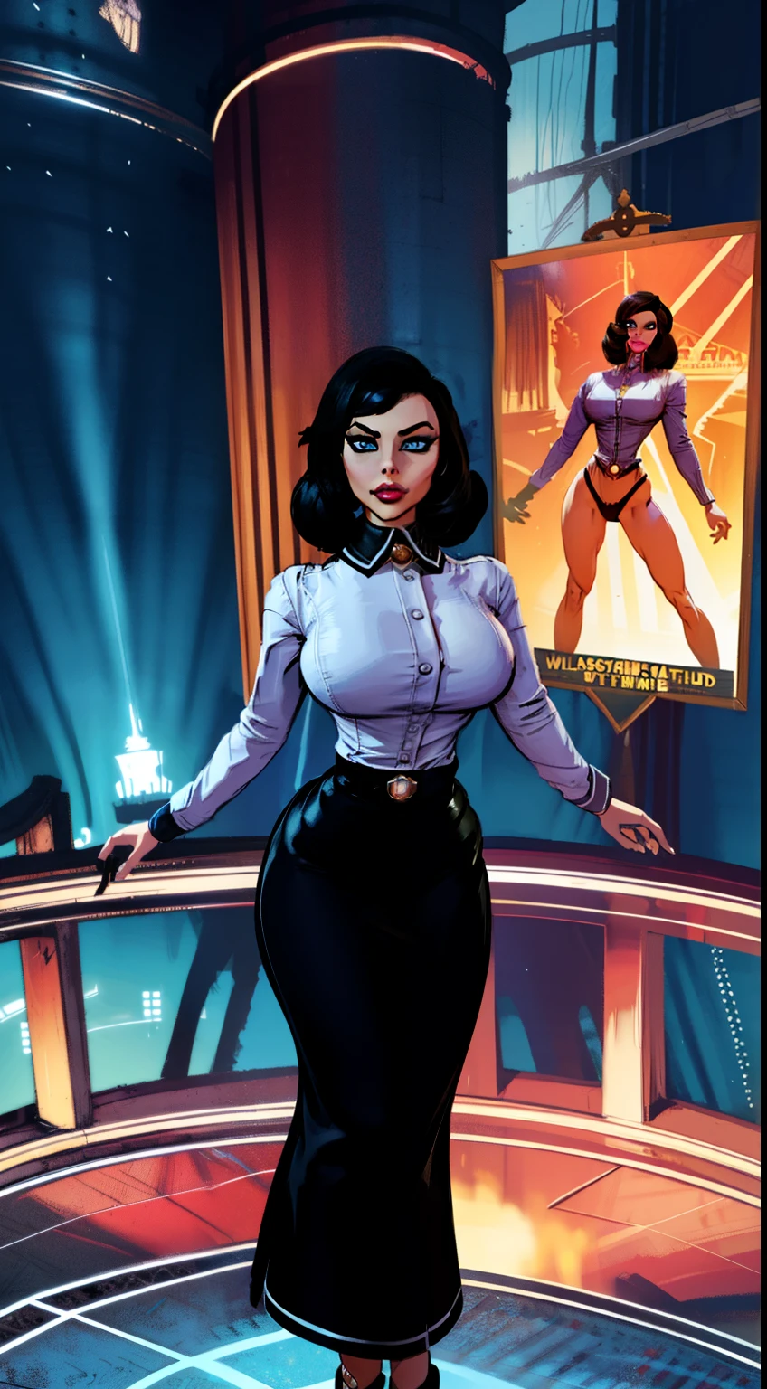((Elizabeth)), full body pose, dynamic image, perfect , perfect composition, detailed face, Bioshock infinite, Female in middle of image,(( official art)), concept character, character design, sketch,doodletits,, sexy lips, (gigantic breasts:1.1), , breasts, official illustration, illustration, detailed face, beautiful intricate eyes, curvy , 1:2), closeup, titsnipples, hourglass waist, slendered ans, wide hips,