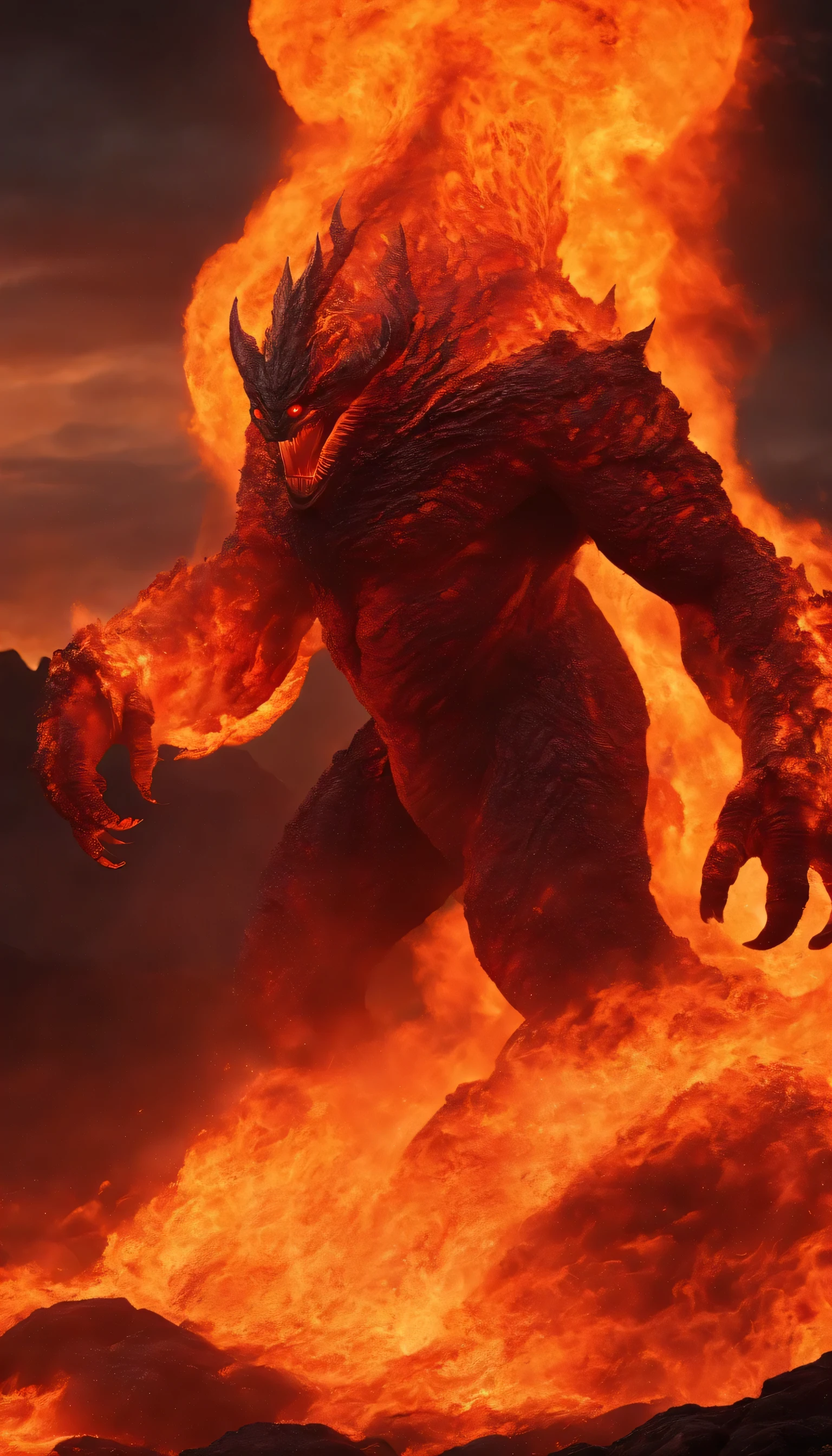 Lava element as villain, hyper realistic, monster, best quality