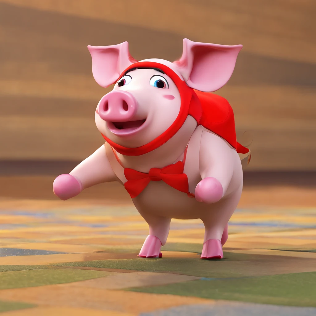 Close-up of a cartoon pig wearing a red hat and pants，Inspired by Park Hua、pexels、neo-dada、toonix characters、可爱Cartoon characters、拟人化的战士piggy、piggy、Cartoon characters、animated characters、piggy、bao pnan、swallow、Digital rendering of Wanda，Depicted as a Pixar character