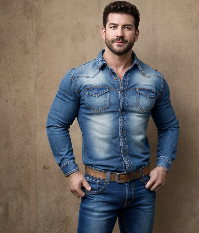 1male, vaqueros, musculoso,  rostro, realista, foto, real foto, cuerpo completo, jeans,    , same model, front view