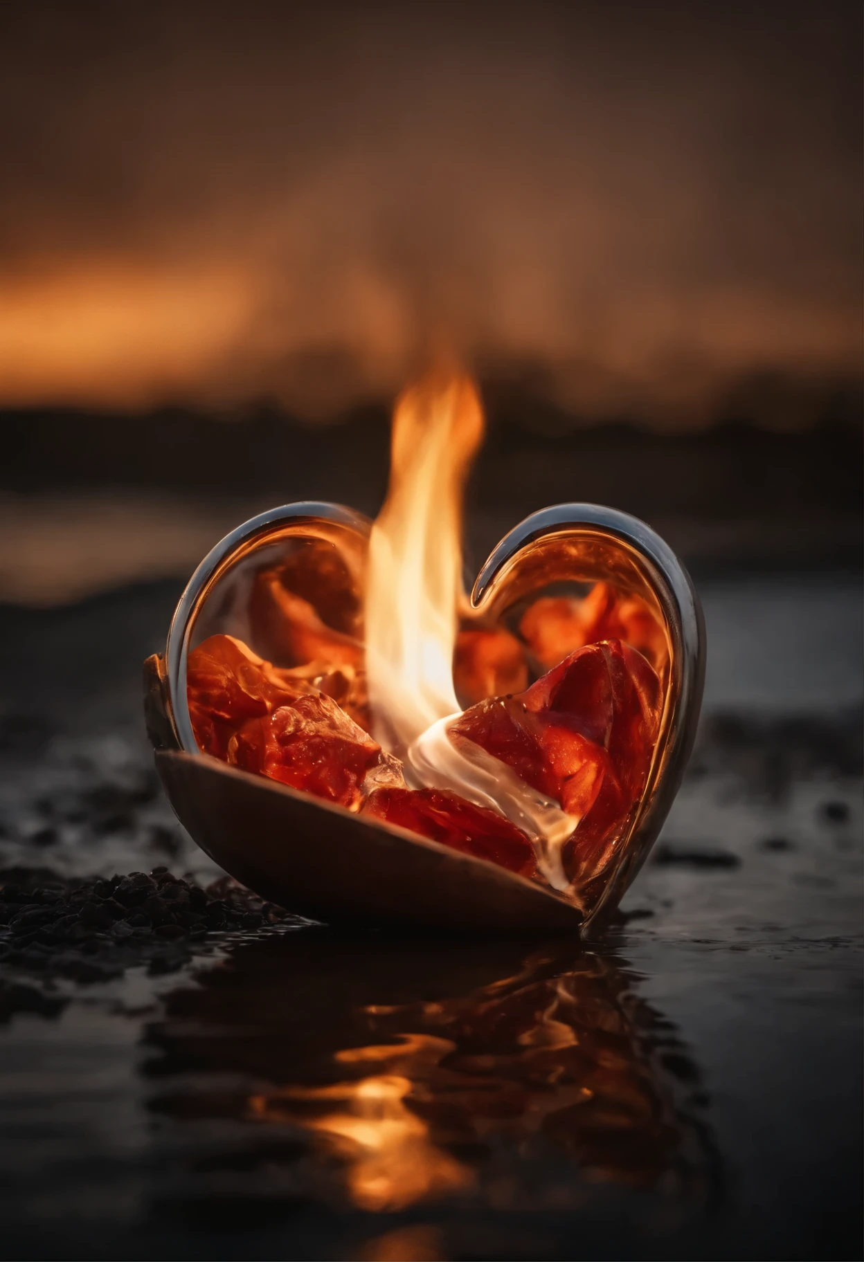 Heart in hands, fire and water consume the heart