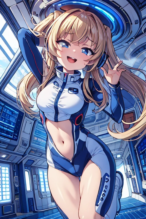 top-quality,Top image quality,in 8K,4K,​masterpiece,ultra-detailliert,Beautiful,ultra-quality, best quality,high resolution, ultra-detailed,game cg,dutch angle,(acrobatic pose):5,jumping:5,(inside spacestation,)beautiful detailed eyes,five fingers,headphone,nsfw,a beauty girl,(astrovest):5,(track uniforms),wet,(steam:1.5),Running form,open open mouth,(blonde hair),(long hair):2,Navel,space_station_interior, exercise_room, futuristic, high_technology, zero_gravity_exercise_equipment, high_resolution_landscape, sleek_design, minimalistic, 8K_resolution, game_cg_style, Dutch_angle, detailed_character, track_uniform, perfect_running_form, intense_expression, detailed_eyes, determination, steam:1.5, beauty, strength, five_fingers, visible_navel, open_mouth, ultra_quality, high_resolution, ultra_detailed,astrovest