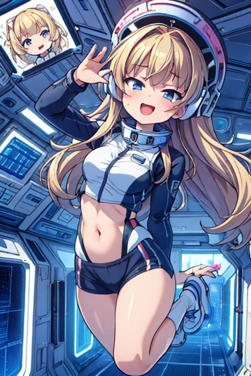 top-quality,Top image quality,in 8K,4K,​masterpiece,ultra-detailliert,Beautiful,ultra-quality, best quality,high resolution, ultra-detailed,game cg,dutch angle,(acrobatic pose):5,jumping:5,(inside spacestation,)beautiful detailed eyes,five fingers,headphone,nsfw,a beauty girl,(astrovest):5,(track uniforms),wet,(steam:1.5),Running form,open open mouth,(blonde hair),(long hair):2,Navel,space_station_interior, exercise_room, futuristic, high_technology, zero_gravity_exercise_equipment, high_resolution_landscape, sleek_design, minimalistic, 8K_resolution, game_cg_style, Dutch_angle, detailed_character, track_uniform, perfect_running_form, intense_expression, detailed_eyes, determination, steam:1.5, beauty, strength, five_fingers, visible_navel, open_mouth, ultra_quality, high_resolution, ultra_detailed,astrovest