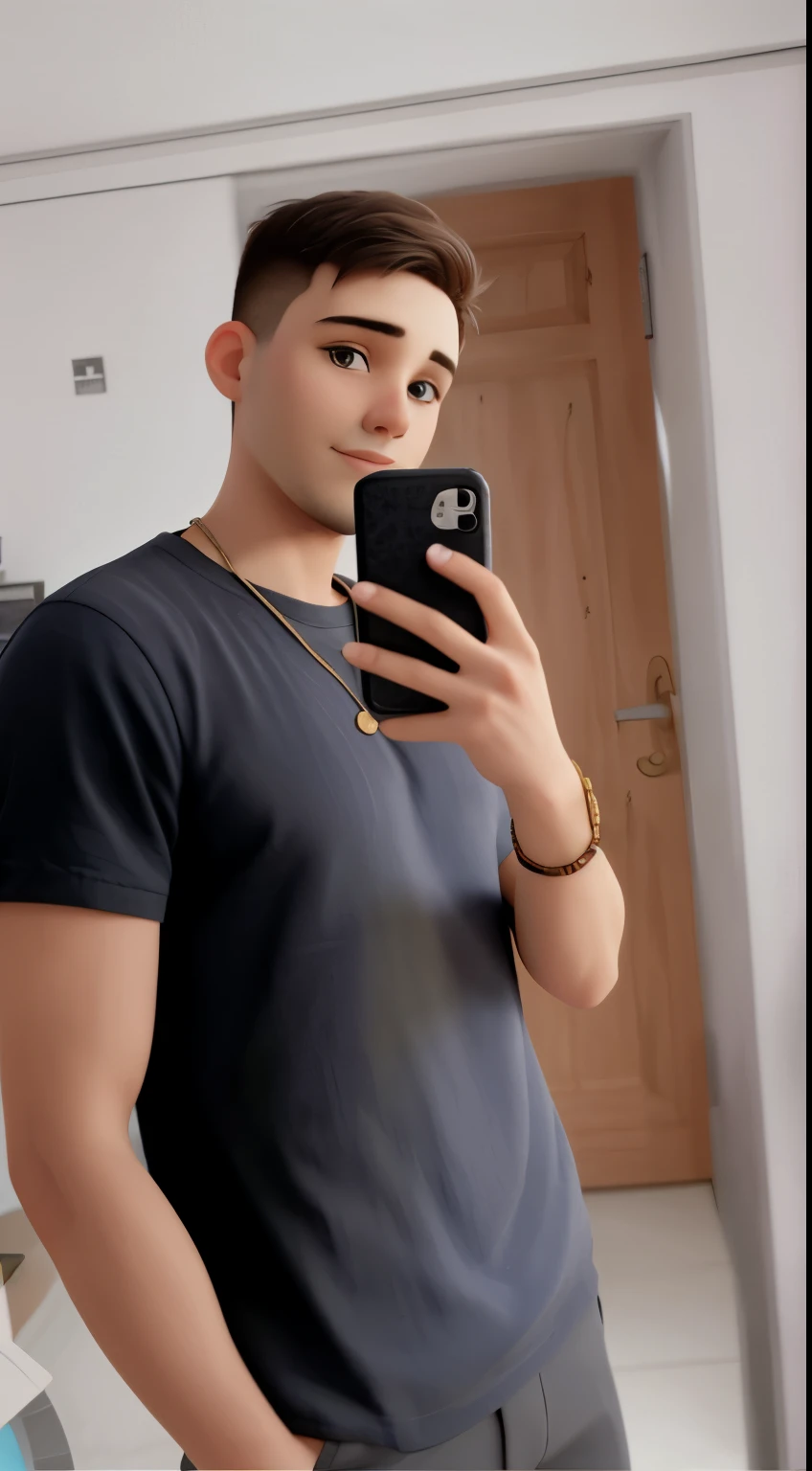 short hair man taking selfie