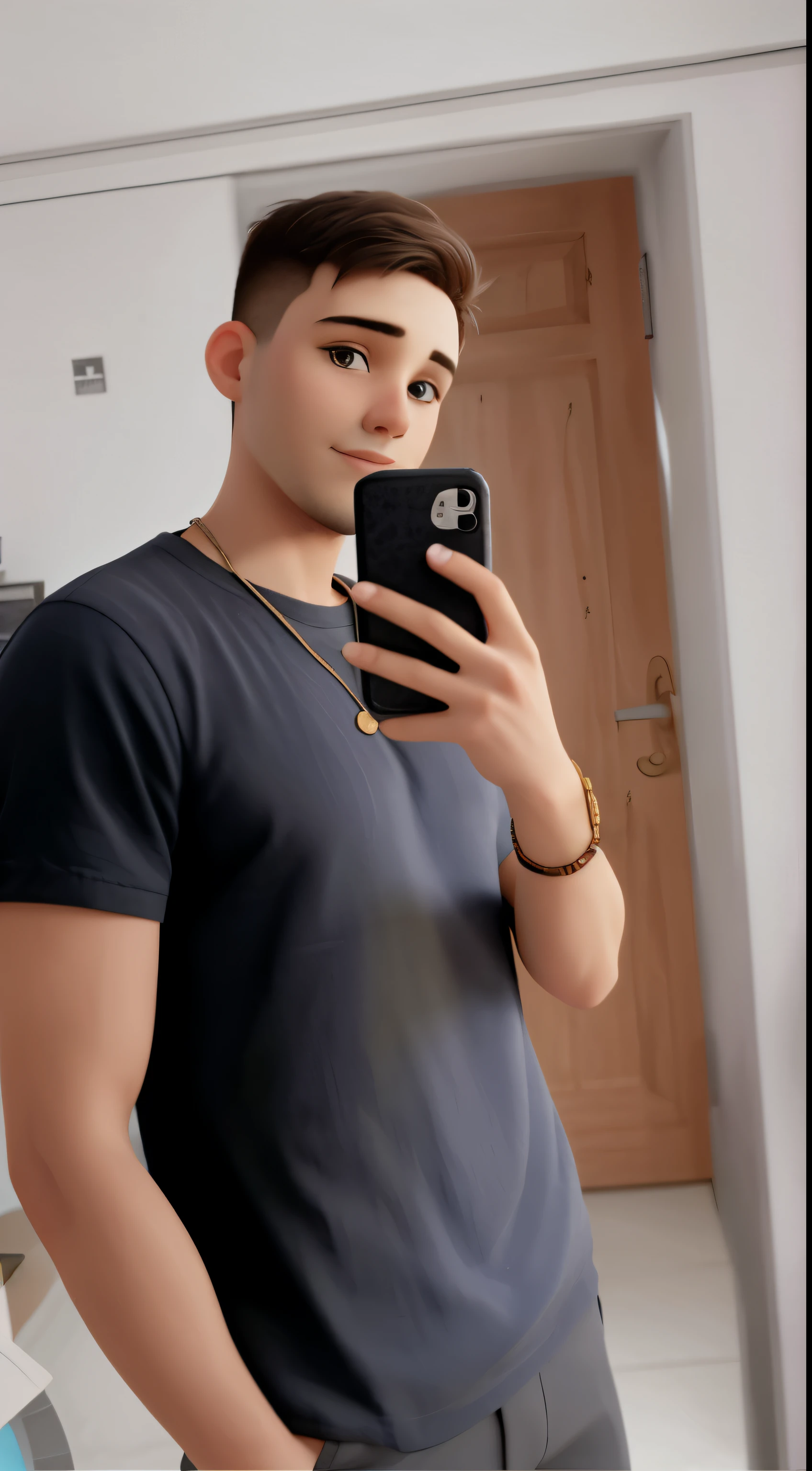 short hair man taking selfie