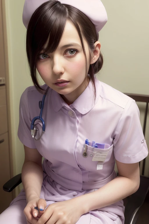 1 girl,(Wearing white nurse clothes:1.2),(Raw photo, highest quality), (realistic, photo-realistic:1.4), masterpiece, very delicate and beautiful, very detailed, 2k wallpaper, wonderful, finely, very detailed CG unity 8k wallpaper, Super detailed, High resolution, soft light, beautiful detailed girl, very detailed eyes and face, beautifully detailed nose, finely beautiful eyes, nurse, perfect anatomy, black hair, up style, nurse uniform, ((nurse cap)), long skirt, nurse, white costume, thin, hospital, clear, white uniform, hospital room, Neck auscultation,(becky)