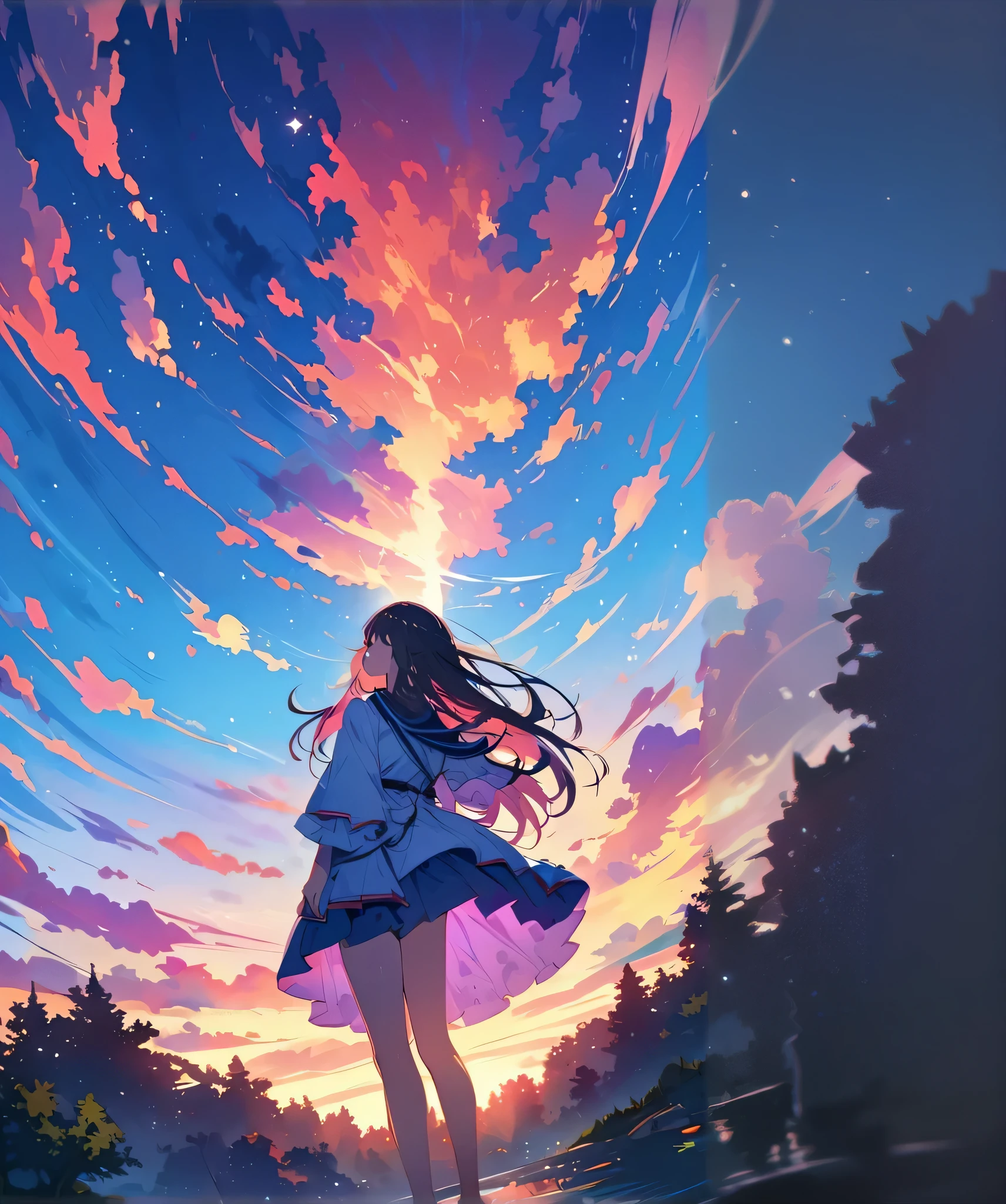 Anime girl with long hair standing in the water at sunset, Anime style 4k, Anime Art Wallpaper 4K, Anime Art Wallpaper 4K, Anime Art Wallpaper 8K, Makoto Shinkai Cyril Rolando, Beautiful anime artwork, 4k anime wallpaper, anime wallpaper 4k, anime wallpaper 4k, Beautiful anime, Beautiful anime art, Anime girl walking on water