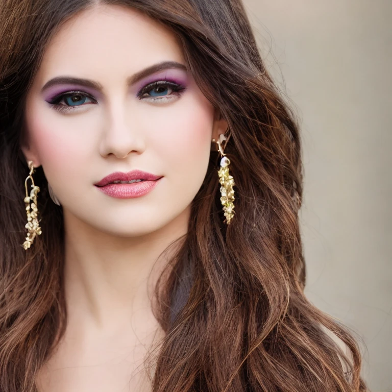 makeup, smile, parted lips, closed mouth, serious, bright pupils, seductive smile, smirk, naughty face, earrings, eye reflection, glowing eyes, wide eyes, blonde hair, light brown hair, black hair, curly hair, hair behind ear, hair bun, messy hair, ponytail, very long hair, wavy hair, hair over eyes, cinematic lighting, depth of field, anatomically correct, UHD, textured skin, best quality, highres, 4K, 8k