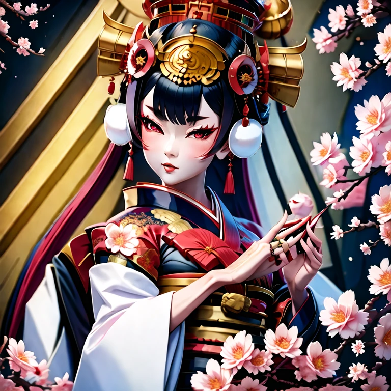 (masterpiece, best quality:1.2), 1girl, solo, full body, onmyoji detailed art, intricate ornate anime cgi style, 8k high quality detailed art, japonisme 3 d 8 k ultra detailed, pop japonisme 3 d ultra detailed, onmyoji portrait, onmyoji, anime styled 3d, artwork in the style of guweiz, moon, kimono cloth, traditional cloth, black and flower kimono, cherry bloosom