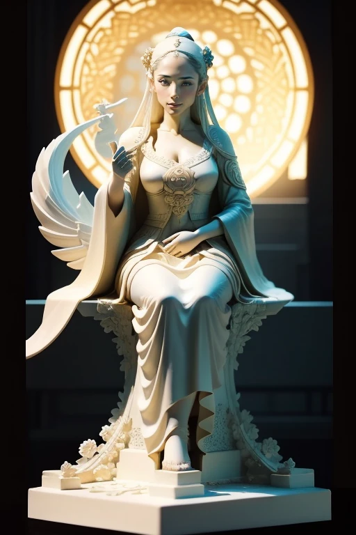 On the big moon,Hair Hanfu Uomo,period costume,hair fluttering,The corners of the skirt fly,Sky inspiration,Lute statue in hand, Inspired by Chen Rong's marble sculptures, Featured on Zbrush Central, art nouveau, Ivory carving, Ivory Carving, goddess. very high detail, 非常に詳細なgoddessのショット, Decorative bone carvings, Sculpture of Persephone, resin statue, highly detailed carving on, Nankai Kannon