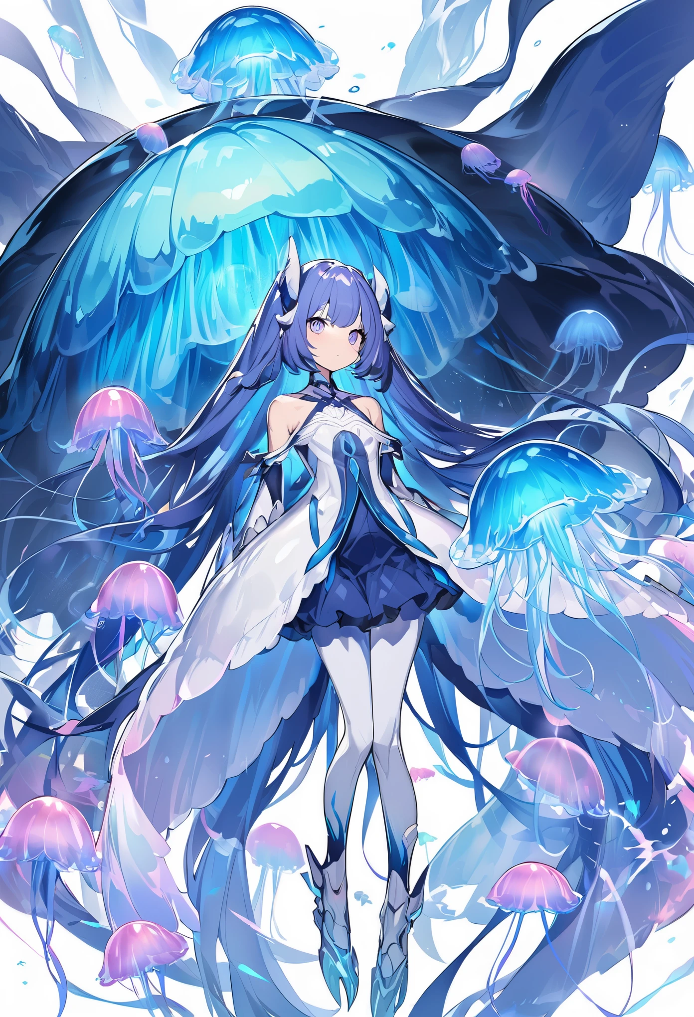 Giant jellyfish, humanoid jellyfish, blue jellyfish, monster-girl