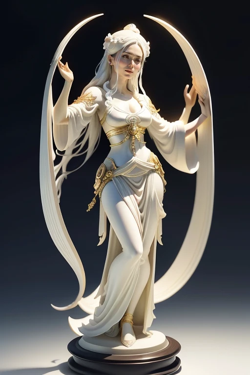 On the big moon，Hair Hanfu Uomo，period costume，hair fluttering，The corners of the skirt fly，Sky inspiration，Lute statue in hand, Inspired by Chen Rong&#39;s marble sculptures, Featured on Zbrush Central, art nouveau, Ivory carving, Ivory Carving, goddess. very high detail, 非常に詳細なgoddessのショット, Decorative bone carvings, Sculpture of Persephone, resin statue, highly detailed carving on, Nankai Kannon