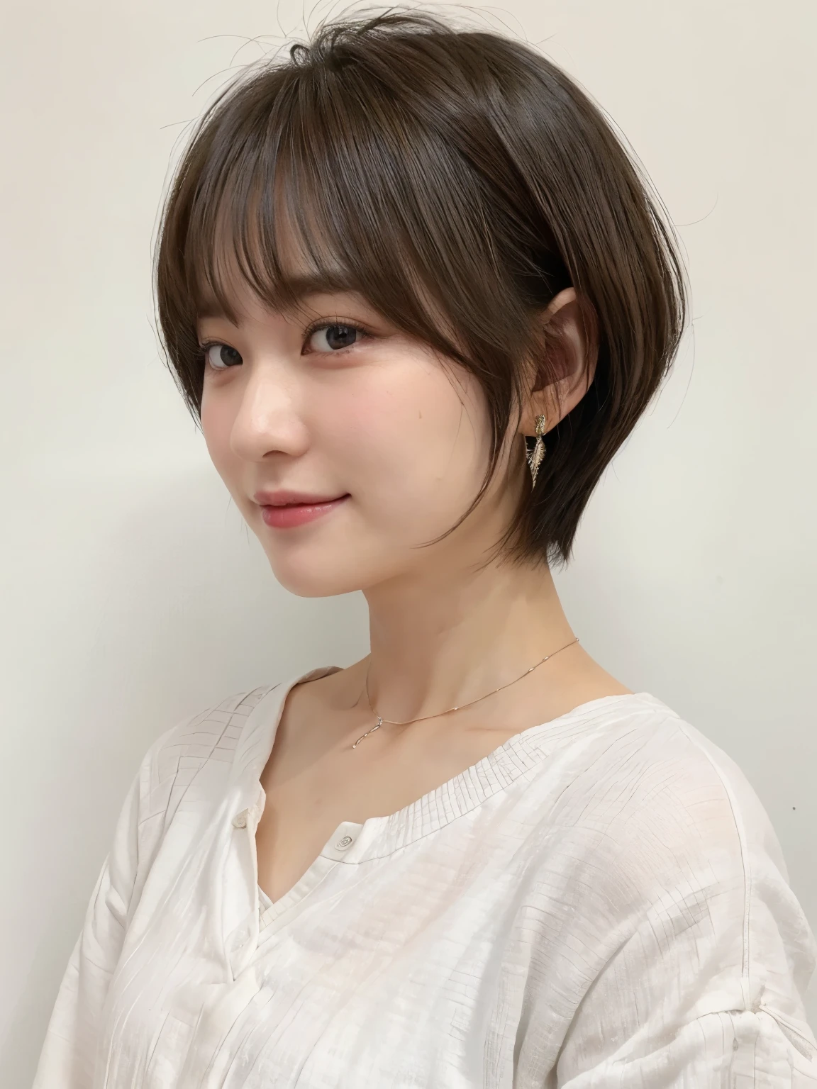 (highest quality、8K、32k、masterpiece、nffsw:1.2)、Photo of beautiful Japan woman in her 30s、very short hair、short hair、shortcut、Upper body、necklace、shot from above、don&#39;t look at the camera、(realistic、Photoreal:1.37)、1 girl、Photographed in natural light、Physically based rendering、excellent image quality、High resolution、1080p、(Detailed facial description)、(Detailed explanation of hands)、(Detailed CG)、Rich details、(exquisite features)、(best image quality)、(masterpiece)、(fine eyes)、delicate clavicle、Various poses、profile、white wall、Taken in front of the white door、(窓のあるwhite wallの部屋)、earrings、laughter、spring clothes、((long sleeve dress))、look down、face down
