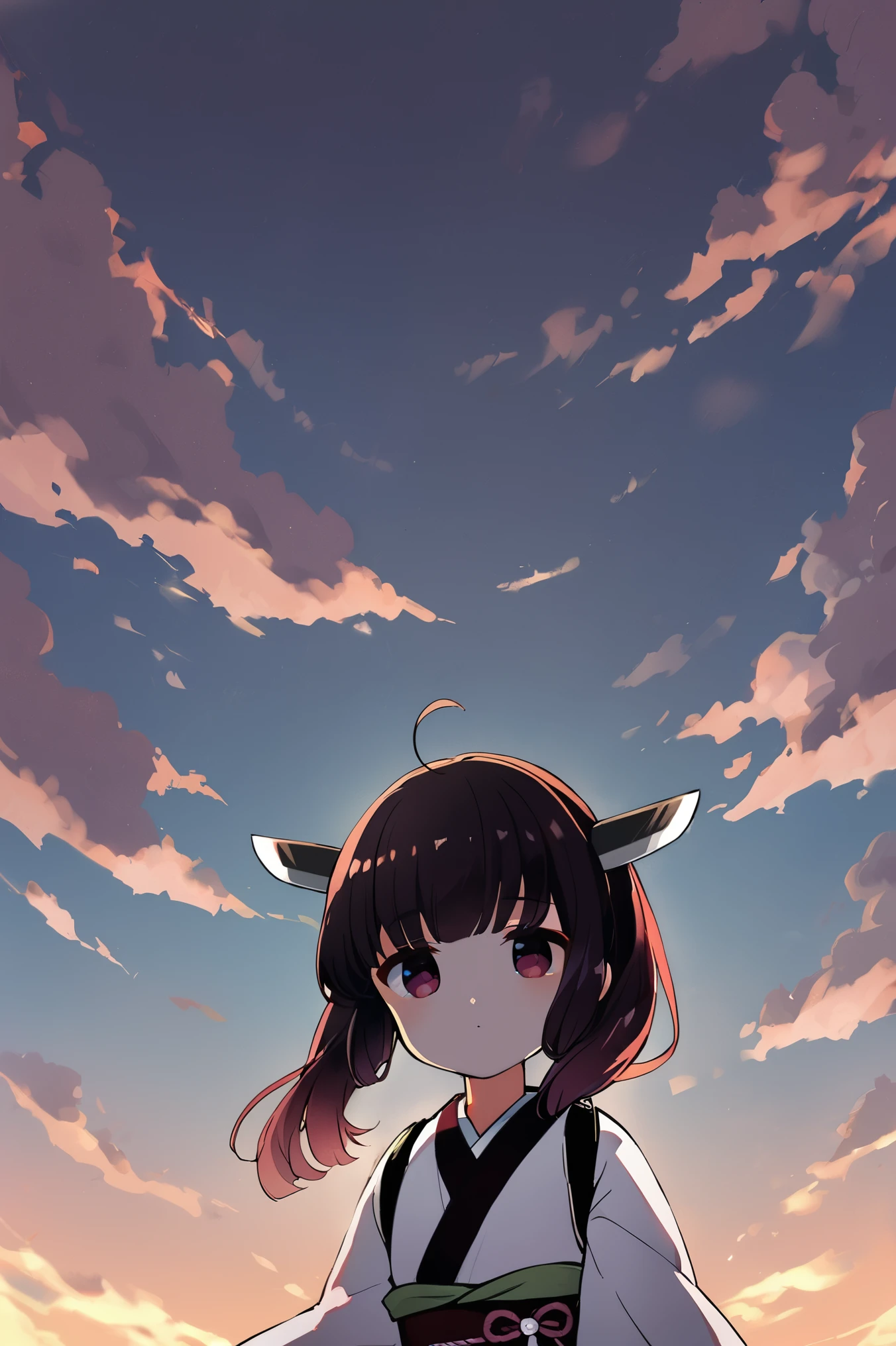 1girl, japanese clothes, confused, dusk, portrait, wide shot, kiritanlora, morning, 