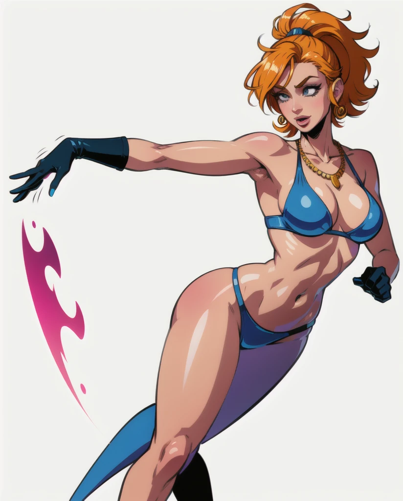 cartoon of a woman in a bikini with a necklace on her neck, digitally colored, character is in her natural pose, she is dancing. realistic, hands behind her body pose!, cell shaded adult animation, inked and colored, realistic shaded perfect body, sexy pudica pose gesture, colored screentone, cel shaded:15, comic digital art, colored lineart