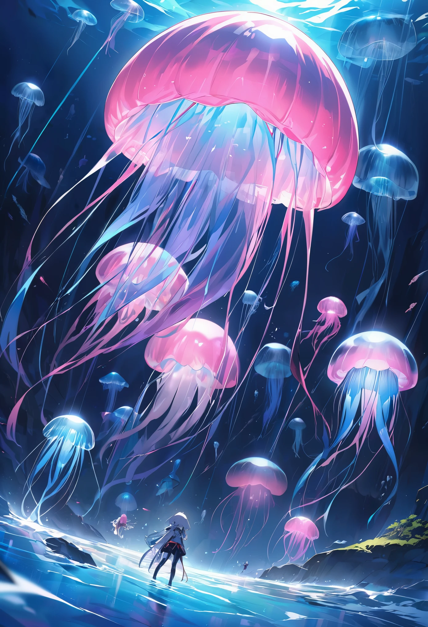 Giant jellyfish, humanoid jellyfish, blue jellyfish