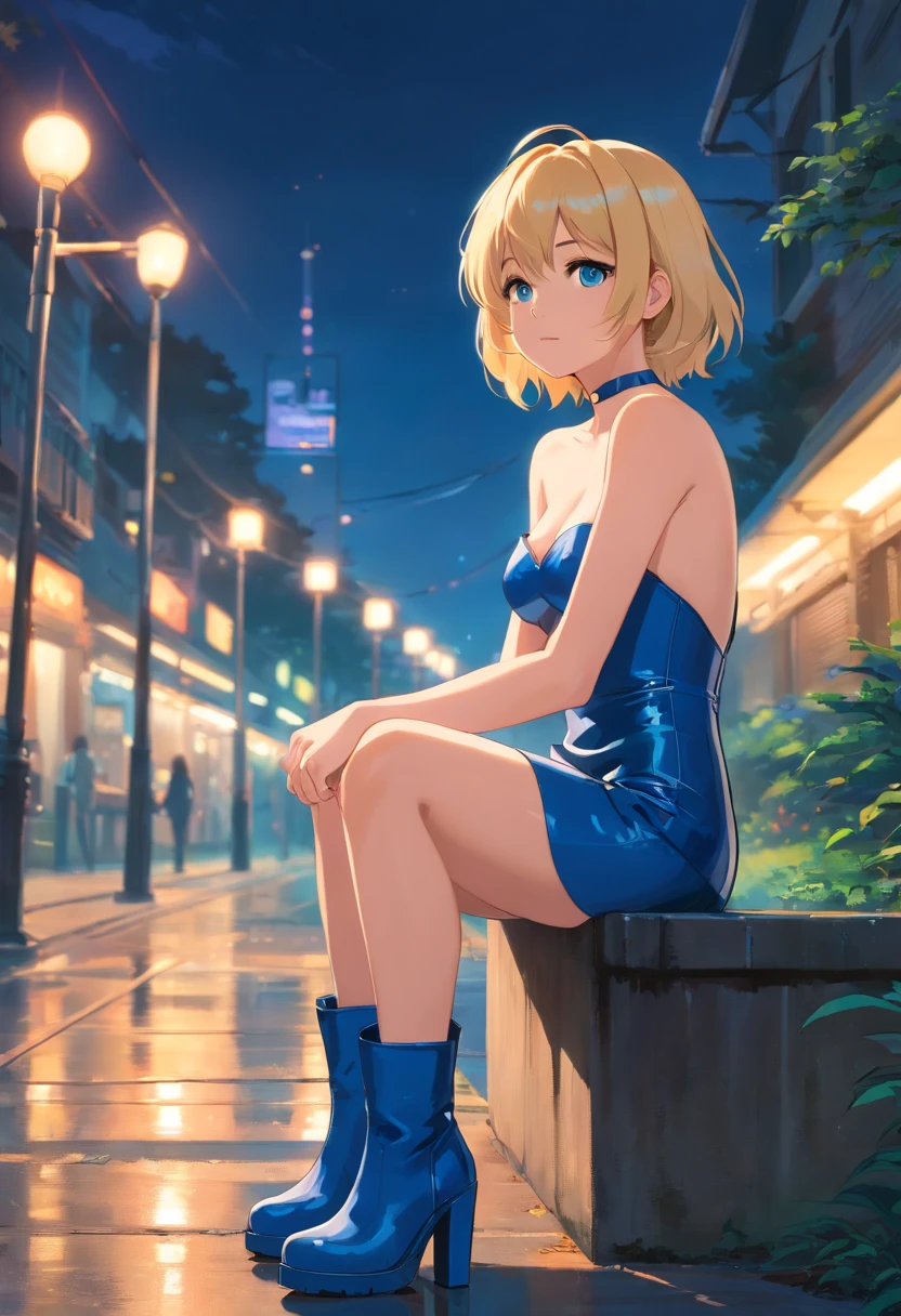 Women, ((Blonde)), ((Blue eyes)), ((Short hair)), ((Full shot)), very detailed makeup, pale pink lipstick, long earrings, bare shoulders, wearing only a black Louboutin-style high heels. ((wearing high heels)) ((Full Body))