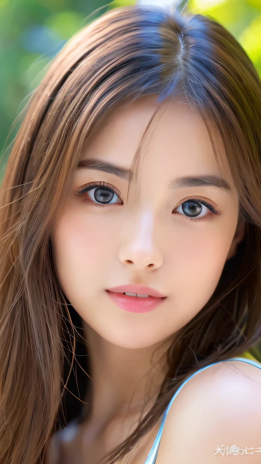 (((32k,high details,high detail、masterpiece,attention to detail,alone))),Raw photo & realistic atmosphere,beautiful dark blue eyes,detailed mouth,glossy lips,thin eyebrows,fine eyes、Soft white skin that shines in every detail、her deep black eyes are so beautiful,lip details、very beautiful face,very well-shaped face、lifelike face,shining beautiful lips,beautiful eyebrows,infinite reality, Realistic young gravure idol,she'she'she'she'she'she'very cute woman , young gravure idol, young gravure idol, Very beautiful and cute 22 years old beautiful girl,incredibly beautiful and classy,22 years old beautiful girl,natural soft light,(shiny hair,,Beautiful and kind eyes:1.5),gentle smile,well-shaped chest,medium long hair,tie hair,beautiful posture,no makeup,think ahead,bikini,whole body,Ocean,