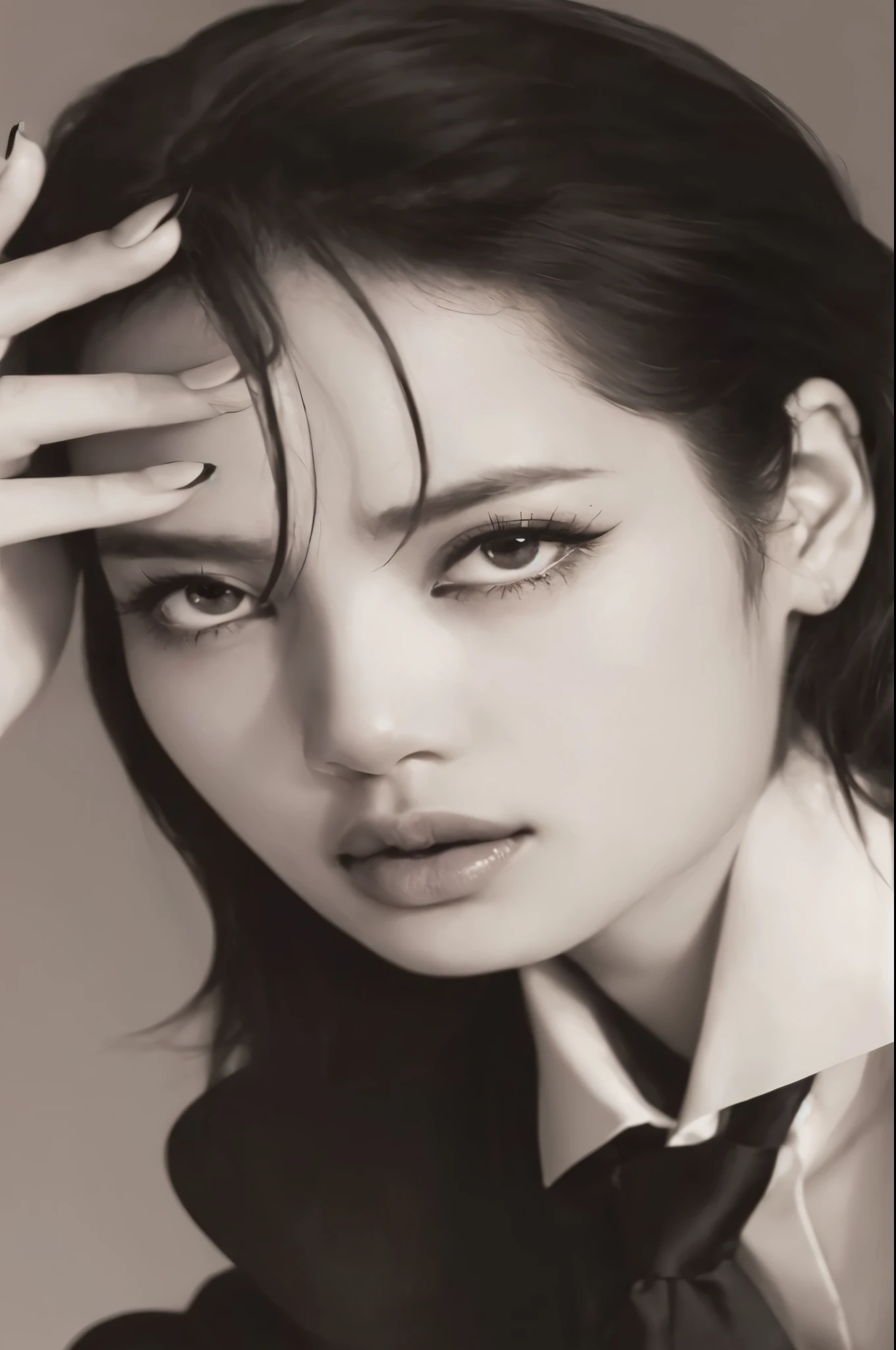 Imagen arafed de una mujer con corbata y camisa., rostro femenino atractivo!!!, asian beautiful face, photohermoso rostro realista, [ foto realista ]!!, jennie rosa negro, hyperhermoso rostro realista, Arte digital. foto realista, hermoso rostro realista, gama murata y artgerm, detailed face of an asian girl, Cara extremadamente hermosa, cara hermosa y afilada