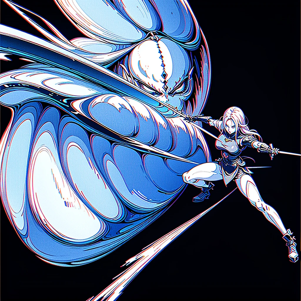 there is a cartoon image of a woman holding a sword, wielding a magical sword, brandishing powerful sword, brandishing cosmic weapon, dramatic wielding sword pose, [ digital art ]!!, brandishing futuristic sword, brandishing a powerful sword, magical sword, holographic blade!, digital art!!, dual wielding two magical swords, with large sword