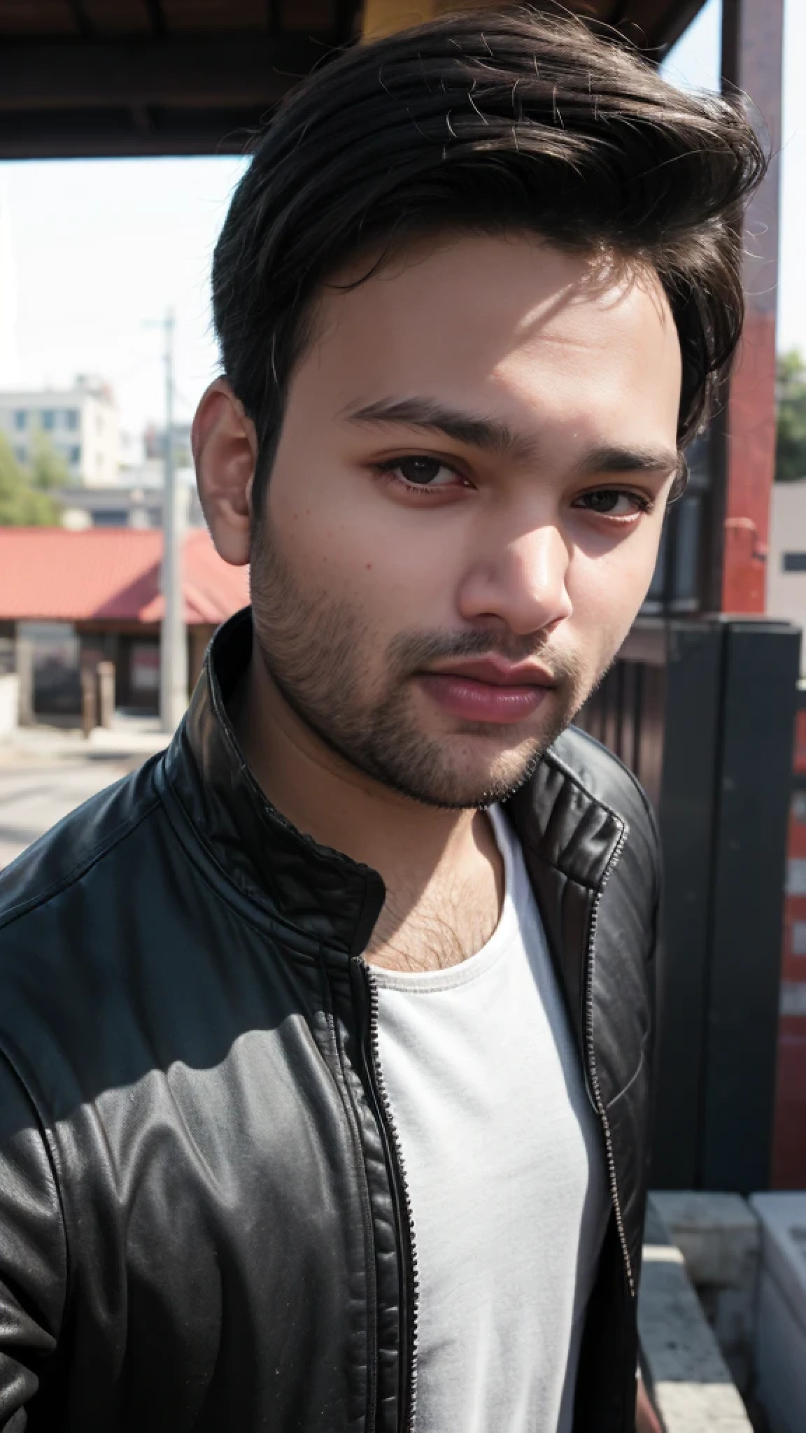 A beautiful young bearded man with highly detailed skin looking at the camera,8k,high res, soft light,no contrast,ultra realistic, photorealism.((real life photo,realistic:1.9, short beard:1)),(wearing black suits looking at right)