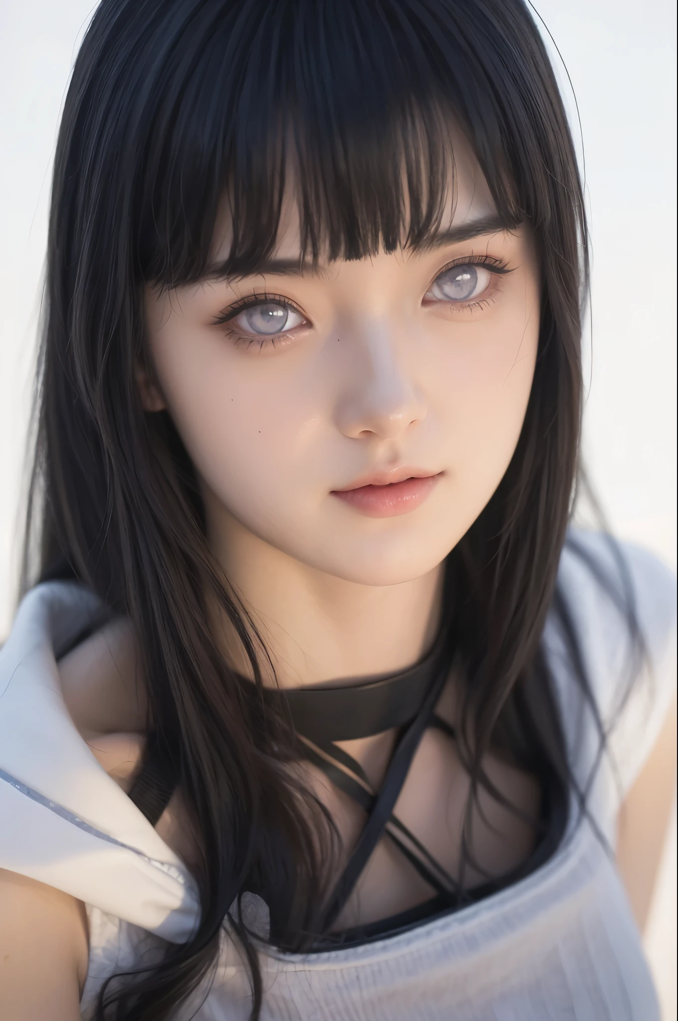 Best Quality, Masterpiece, Ultra High Resolution, (Realistic: 1.4), Original Photo, Side Light, Fine Beautiful Eyes: 1.2, Masterpiece* Portrait, Realism, 1 Girl, Ultra Detailed , perfeck ,Hinata Hyuga ,photo realistic,anime realistic,realisticstayl,