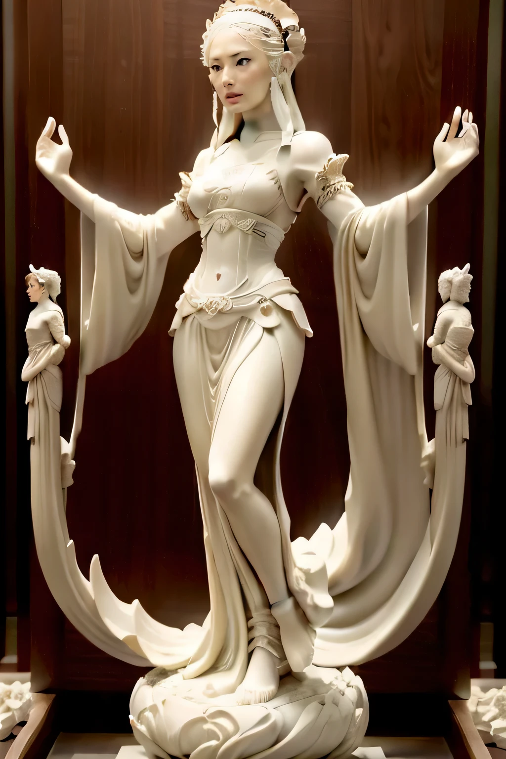 Create a delicate statue of Jing Tian looking sideways, inspired by the statue of Venus