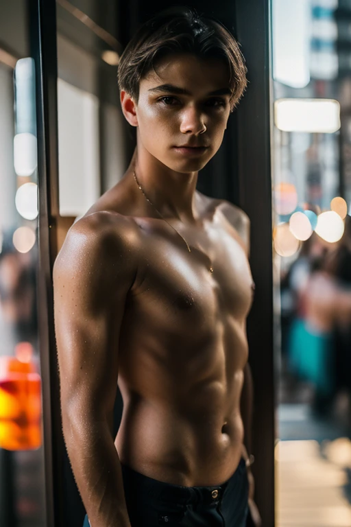 Full body RAW photo, wearing a detailed ankle bracelet, dynamic pose, photography, photorealistic, Bold RAW photo, skinny age boy ((sexy twink)), 18 years old, looking down, naked torso, low camera angle, bottom view, bottom view, intricate, detailed, stunning, fine details, very detailed face, sensual, evocative, extremely detailed eyes and face, piercing look, muscular body, nikon d850 film, lens, porter 400 1.6, rich colors, ultra-realistic texture, spectacular, bright, (face transparency: 1.5), anatomical masterpiece, light from the window, model style, Intricate, high detail, clear focus,