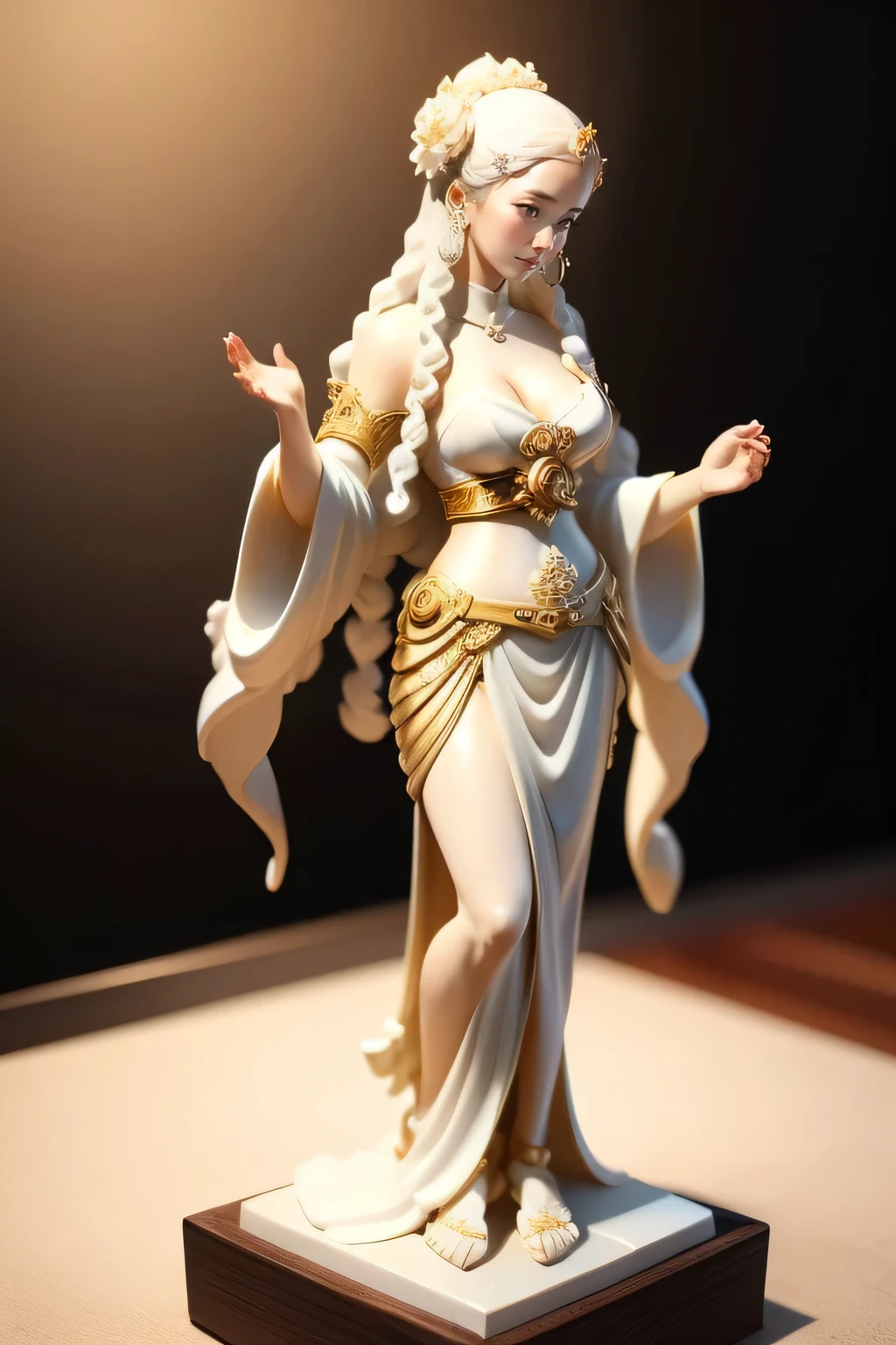 On the big moon,Hair Hanfu Uomo,period costume,hair fluttering,The corners of the skirt fly,Sky inspiration,Lute statue in hand, Inspired by Chen Rong's marble sculptures, Featured on Zbrush Central, art nouveau, Ivory carving, Ivory Carving, goddess. very high detail, Highly detailed shot of the goddess, Decorative bone carvings, Sculpture of Persephone, resin statue, highly detailed carving on, Nankai Kannon