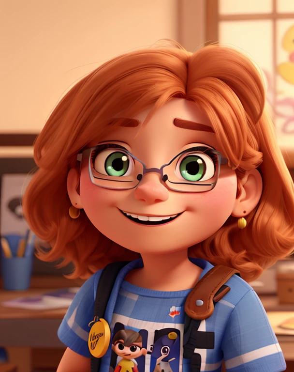 dos desenhos animados com cabelo castanho escuro e camisa laranja, olhos castanhos, Smiling and bespectacled, segurando uma mochila, adorable digital painting, personagem fofo da pixar, personagem de perto, retrato de personagem em close, foto pixar retrato 8k, pixar personagem fofo design, arte em artstation, personagem fofo, personagem de desenho animado fofo, pintura realista de linda garota, animation character, render in pixar, estilo de desenho animado pixar, personagem ideal da pixar