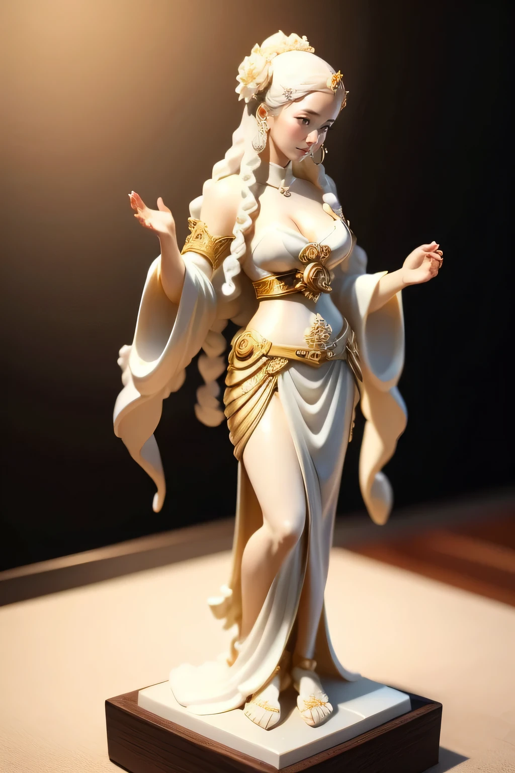 On the big moon,Hair Hanfu Uomo,period costume,hair fluttering,The corners of the skirt fly,Sky inspiration,Lute statue in hand, Inspired by Chen Rong's marble sculptures, Featured on Zbrush Central, art nouveau, Ivory carving, Ivory Carving, goddess. very high detail, Highly detailed shot of the goddess, Decorative bone carvings, Sculpture of Persephone, resin statue, highly detailed carving on, Nankai Kannon