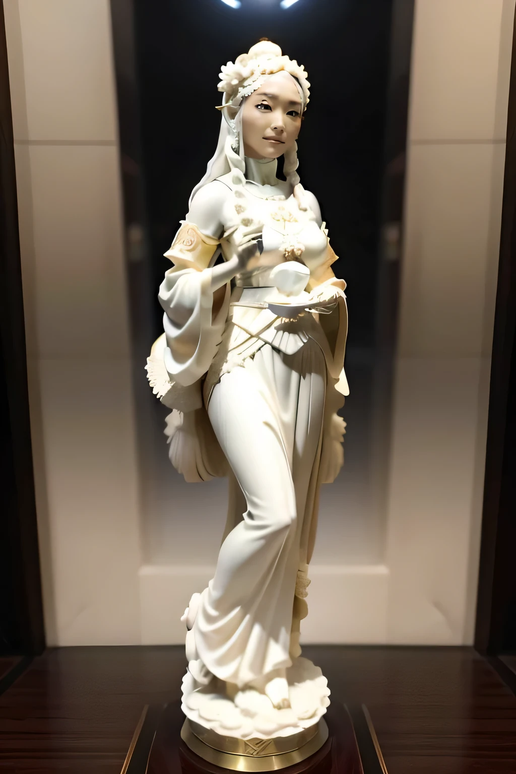 On the big moon,Hair Hanfu Uomo,period costume,hair fluttering,The corners of the skirt fly,Sky inspiration,Lute statue in hand, Inspired by Chen Rong's marble sculptures, Featured on Zbrush Central, art nouveau, Ivory carving, Ivory Carving, goddess. very high detail, Highly detailed shot of the goddess, Decorative bone carvings, Sculpture of Persephone, resin statue, highly detailed carving on, Nankai Kannon