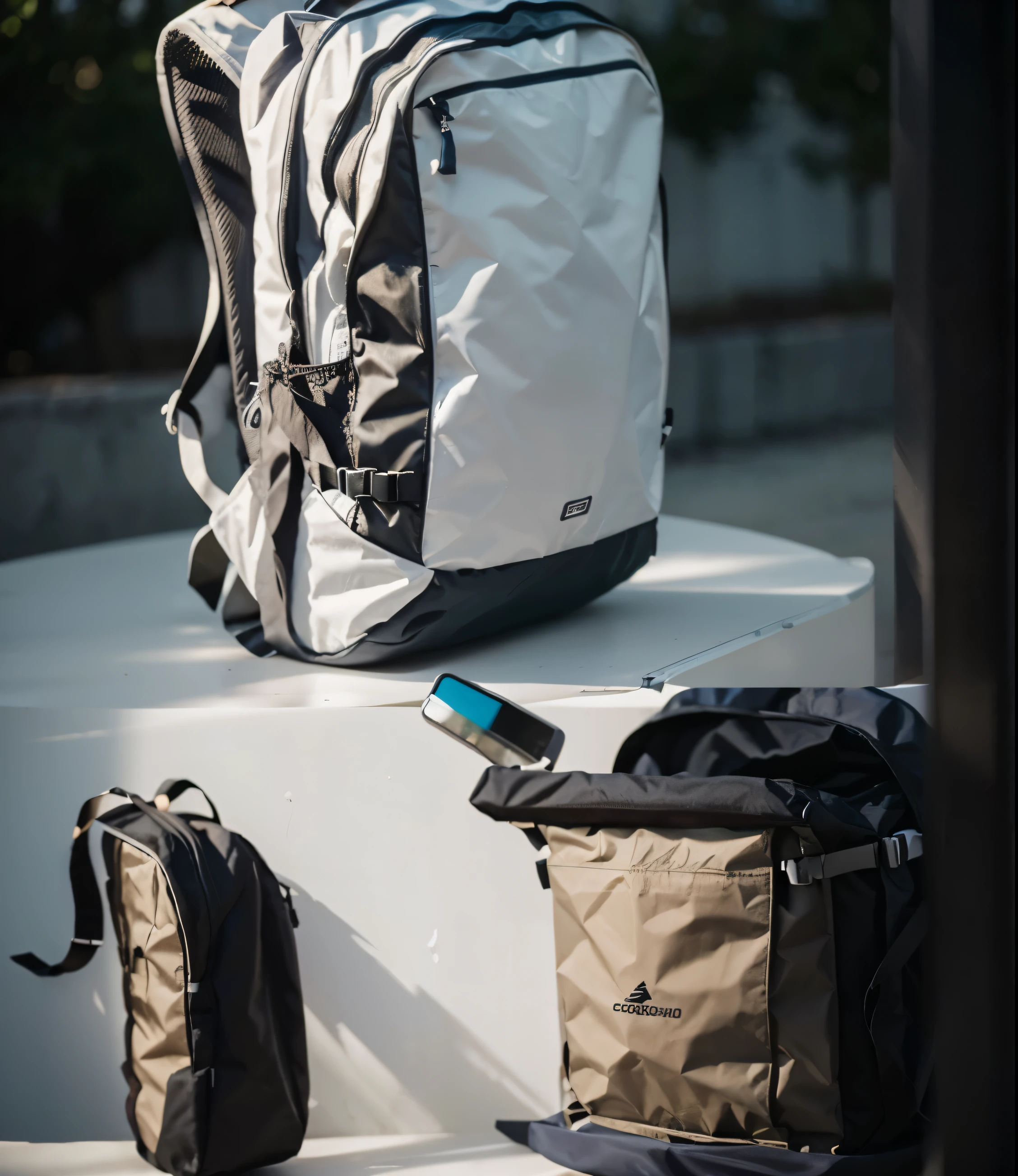 High-tech schoolbag，Plastic housing，Tough shell，Technological，2K，photography，rendering，product design