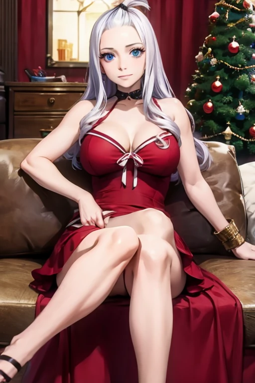 (realistic, photorealistic, photo-realistic:1.37) Mirajane Strauss with a beautiful smile and dark blue eyes wearing a sexy red dress 