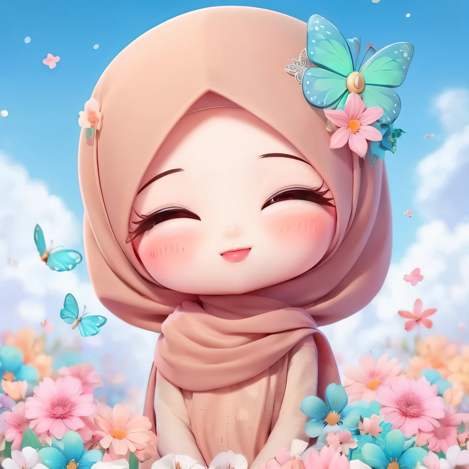 muslim girl kid with beautiful eyes, smiling face realistic face, realistic skin texture, v--100, digital painting, octane render, full body, age 6 years old