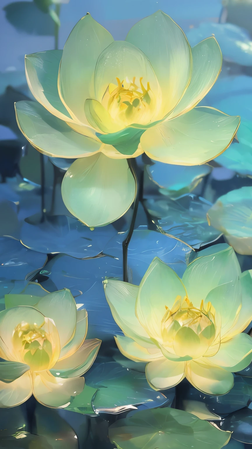 ((only one lotus leaf)),gold,green,vein,glass texture、Light,Light谱Light, Gradient translucent glass melt, Caustics, clean