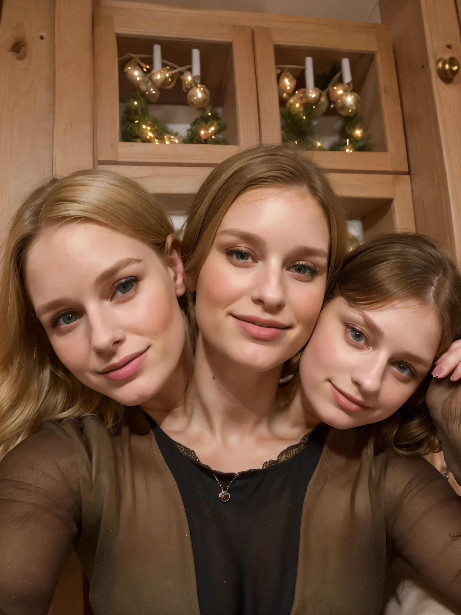 3heads, (a 40 year old woman and a 25 year old woman and a girl:1.5), (blonde:1.2)