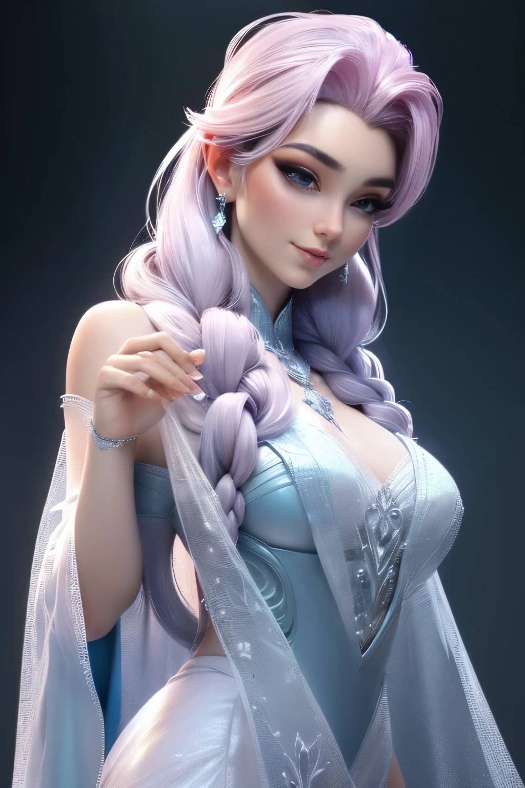 (elsa frozen-rose quartz SU mezclando modelos .) (ultra FUSION) Highly detailed CG unity 8k wallpaper, style shot, complex, high detail, dramatic, highest quality movie still image, very detailed, masterpiece, best quality, character design, Elsa, Elsa from Frozen,Pink Diamond fusion (( Dark style)), realistic ultra-detailed rendering style, natural light, sharp character design, (hard focus, 8k), (((natural skin texture))), 8k textures, soft cinematic lighting, adobe lightroom, dark room, hdr, Sophisticated, Elegant, Rich Detail, Sharp Focuilm Look) )), Soothing Tones, Detail Frenzy, Intricate Detail, Super Detail, Low Contrast, Soft Film Lighting, Dull Colors, Exposure Blending, HDR, Fade, 35mm, f/1.4, ISO64, f16, 25 sec.
