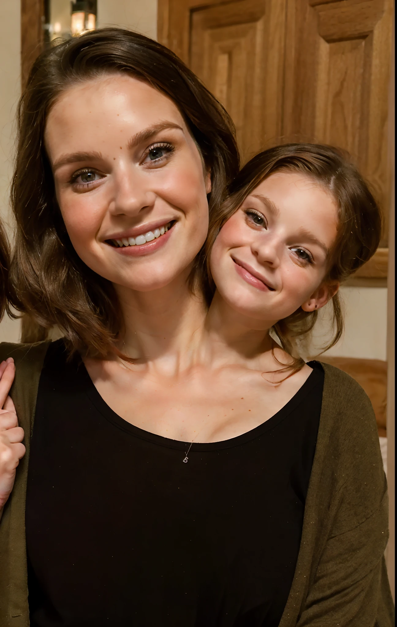 2heads, two headed girl, (a 30 year old woman and a 7 year old girl:1.5), (a brunette and a redhead:1.3)
