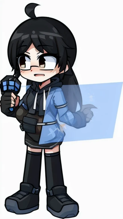 cartoon girl with a blue sign and black hair, cel - shaded art style, cel shaded!!!, 2 d sprite, unknown artstyle, visual novel sprite, anime moe artstyle, inspired by Leng Mei, live2d virtual youtuber model, full body!, 2 d anime style, cel shaded:15, [ digital art ]!!, pregnant belly, her stomach