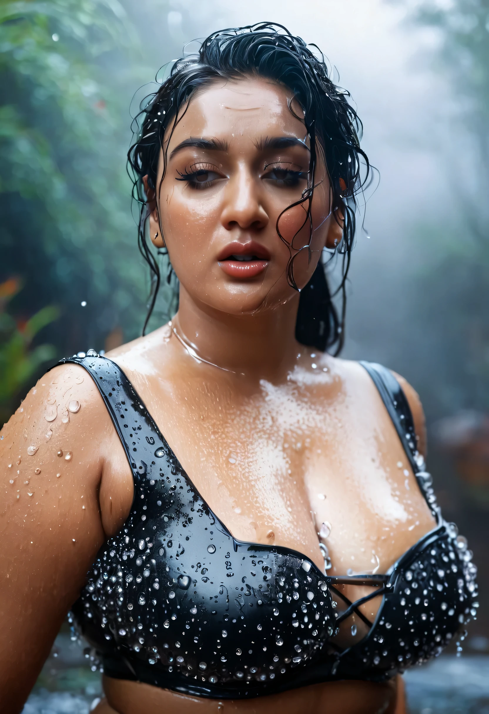  erotic, busty wet , curvy, photography, Stoic, cinematic, jewellery, 4k, epic, detailed photograph, shot on kodak detailed, bokeh, cinematic, hbo, volumetric fog, volumetric light