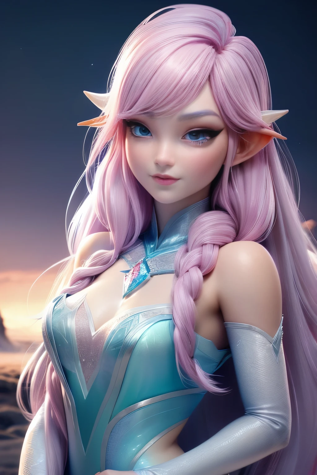 Elfgirl (rose quartz SU-Elsa frozen Disney Tinker waifu mezclando modelos .) (ultra FUSION of white and pink hair) Highly detailed CG unity 8k wallpaper, style shot, complex, high detail, dramatic, highest quality movie still image, very detailed, masterpiece, best quality, character design, Elsa, Elsa from Frozen,Fusion Pink Diamond (( Dark style)), realistic ultra-detailed rendering style, natural light, sharp character design, (hard focus, 8k), (((natural skin texture))), 8k textures, soft cinematic lighting, adobe lightroom, dark room, hdr, Sophisticated, Elegant, Rich Detail, Sharp Focuilm Look) )), Soothing Tones, Detail Frenzy, Intricate Detail, Super Detail, Low Contrast, Soft Film Lighting, Dull Colors, Exposure Blending, HDR, Fade, 35mm, f/1.4, ISO64, f16, 25 sec.