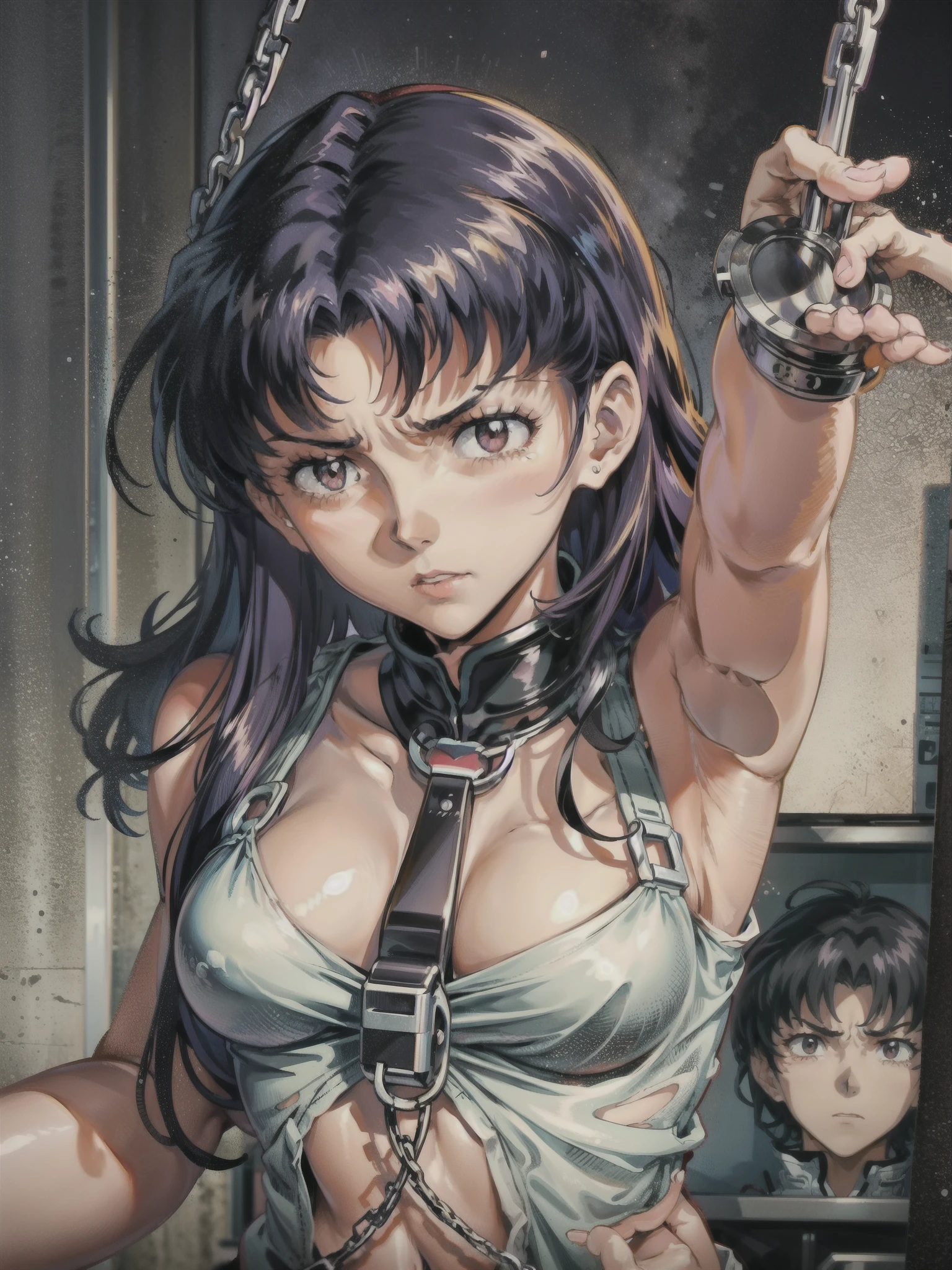 all over the body、Soleを見せて、sprawl、Sole、M-shaped spread legs、Yogurt all over your body、adult female opening leicester piece、1 person、solo、Braid、torn clothes、handcuffs、chain on ankle、one navel、tears、(back arm:1.2)、shibari、Lock、heart-shaped pupil、ハンドfrailty、frailty、ruined toilet、pink panties、white shirt、black tie