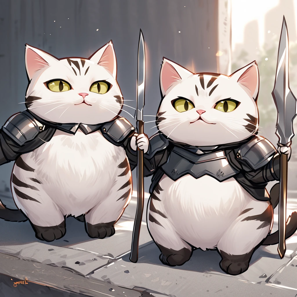 A couple cat soldiers. This cat is fully armoured and has a perfect spear from fork.