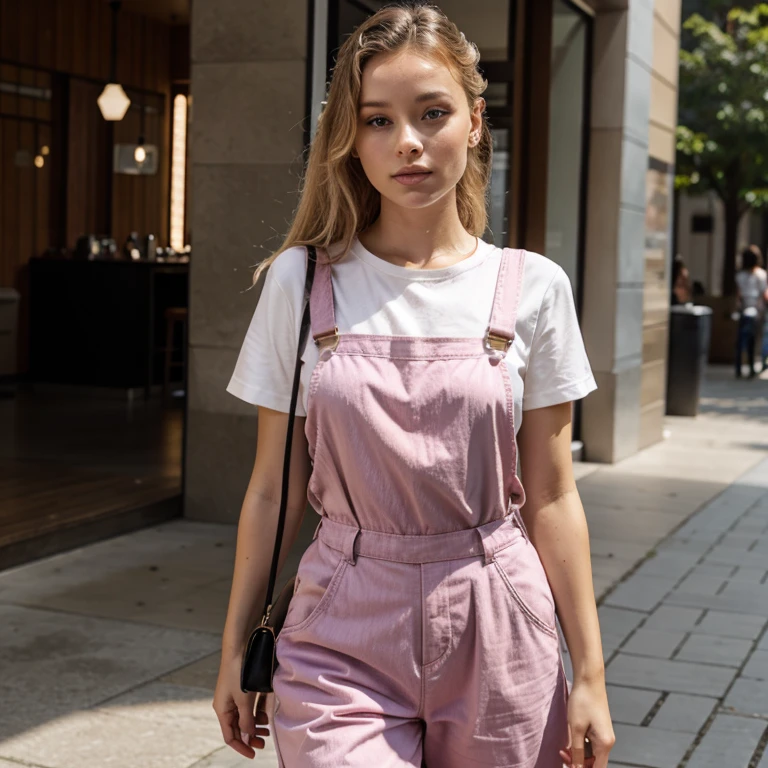 Zara Larsson dressed in pink overalls