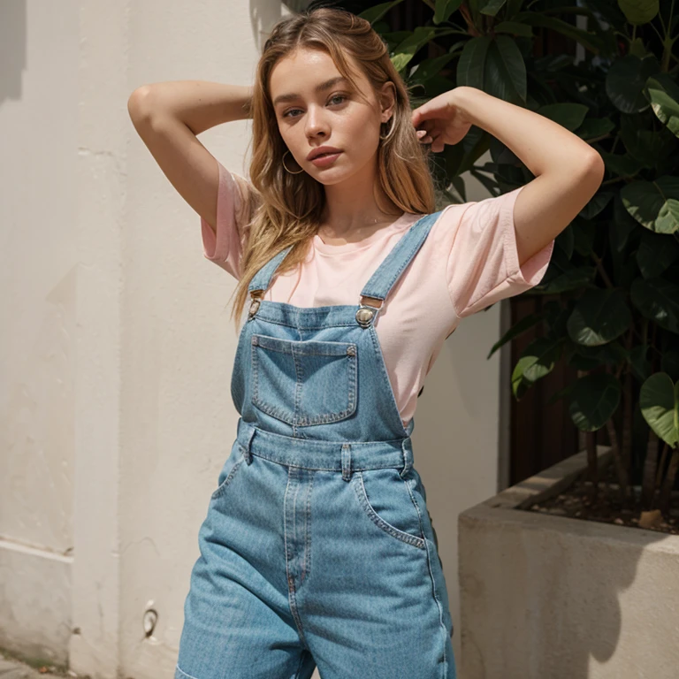 Zara Larsson dressed in pink overalls